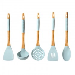 Durable Silicone Cooking Utensils Set with Ergonomic Wood Handle - Non-Stick Kitchen Gourmet Tools for Food Preparation