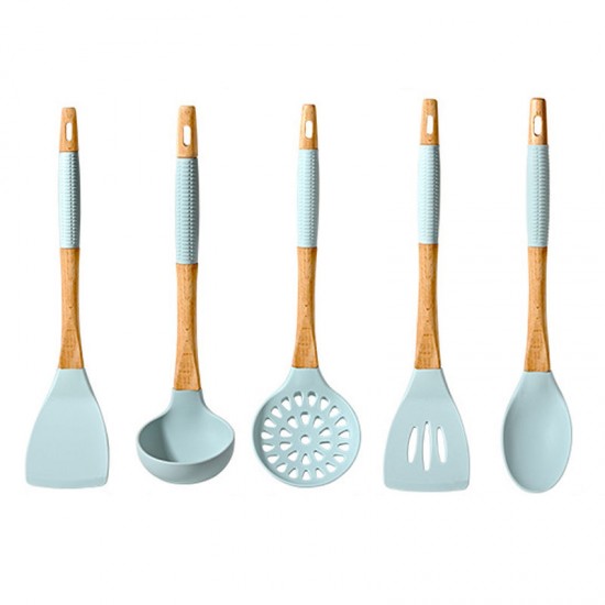 Durable Silicone Cooking Utensils Set with Ergonomic Wood Handle - Non-Stick Kitchen Gourmet Tools for Food Preparation