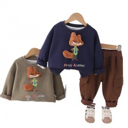 2024 Factory Price High Quality Children Clothing Sets Fashion 3D Little Fox Long Sleeve Hoodie Wide Pants Kids Boys Clothes