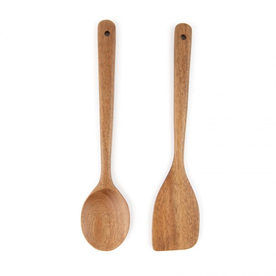 OEM Factory 2pcs Natural Acacia Wood Flat Spoons and Spatula Cooking Utensil Sets for Kitchen Use