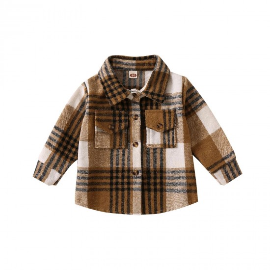 0-5Yrs Children Boys Plaid Shirt Cotton Lapel Long Sleeve Blouse Autumn Botton Up Cardigan Jackets Spring Clothing Outfits