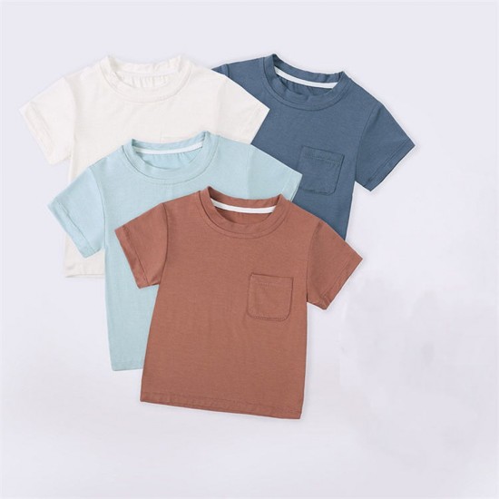 Cute Cotton Girls' Casual Short Sleeve Baby T-shirt with Pocket