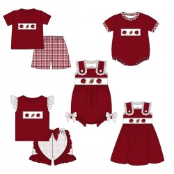 Baby boys girls smocked football clothing kids custom USA college embroidery boutique outfits Children SC gameday clothing sets