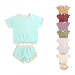 2024 New Trend Terry Cloth Customized Knit Summer Baby Suit Solid Color Breathable Baby Clothing Sets