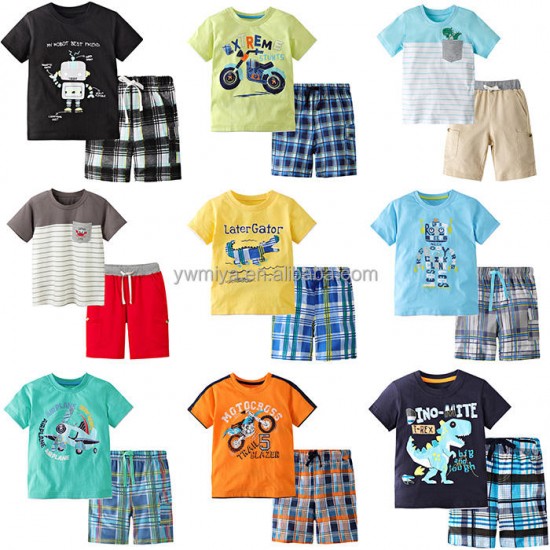 KDY-002 Super hot selling boys cloth 100% cotton knit baby boy short sleeve t shirts with drawstring shorts outfits wholesale