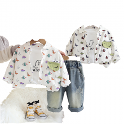 2022 new kids boy clothes sweater fringed + T-shirt + trousers 3 sets of children's winter clothes and pair of jeans