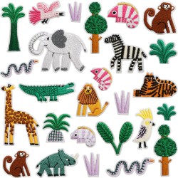 Cute Small Hat Clothing Embroidery Patch Animal Forest Monkey Giraffe Tree Iron on Embroidered Patch for Boy Hat Bags DIY