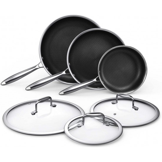 6-Piece Frying Pan Set 3 Layer Stainless Steel Honeycomb Fry Pan For Kitchen Cooking Hybrid Nonstick Cookware