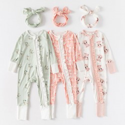 AustinBella High quality suppliers vendors custom boutique organic bamboo viscose spandex zipper baby romper girl flower blanket