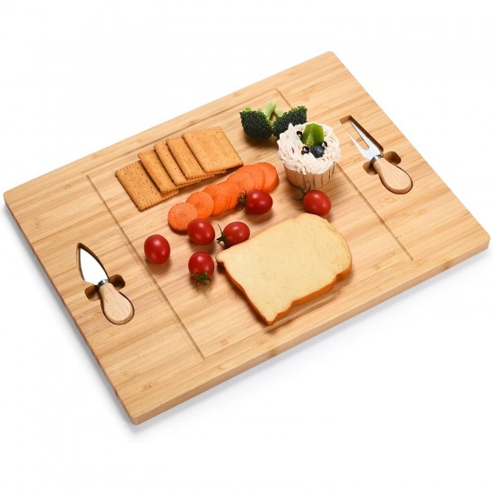 Charcuterie Board Cheeseboard Knife Utensil Set Bamboo Wooden Cheese Board With Knife & Fork Set