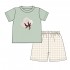 High Quality Kids Boys Clothes Cotton Fabric Sage Green Summer Cotton Boutique Outfit Teen 7 Years Old Boys Applique Set