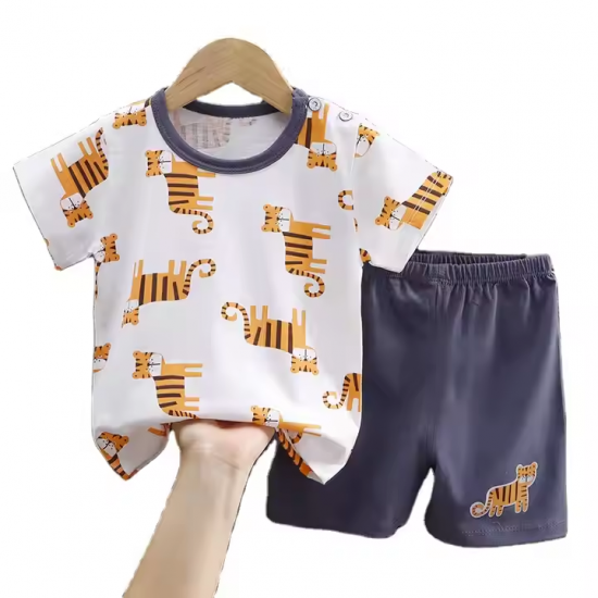 Summer breathable short sleeve set soft baby cloth print comfortable suit outdoor kid's cloth boy's comfortable cloth