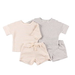 Kids' Summer 2-Piece Track Suit Set Baby Boys and Girls' Solid Color Waffle Shirt and Shorts ODM Supply children clothes set