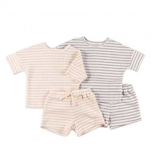 Kids' Summer 2-Piece Track Suit Set Baby Boys and Girls' Solid Color Waffle Shirt and Shorts ODM Supply children clothes set