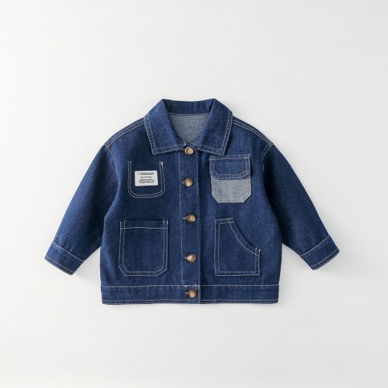 Factory Wholesale 85% Cotton 15% Polyester Blue Denim Jean Boy Children's Clothing Jackets