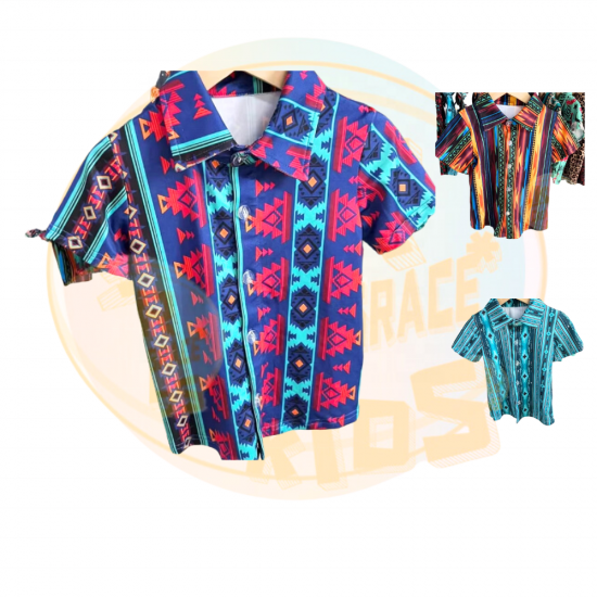 Hot selling western aztec cowboy printing boys t-shirt kids summer polo shirt custom kids baby cloth t shirts