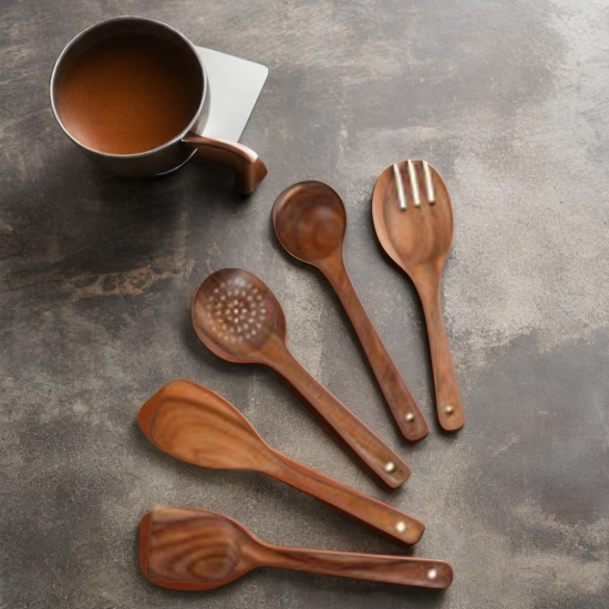 Hot Sale Teak Wood Non-Stick Kitchen Cooking Utensils Set Includes Spoon and Spatula Available in Stock